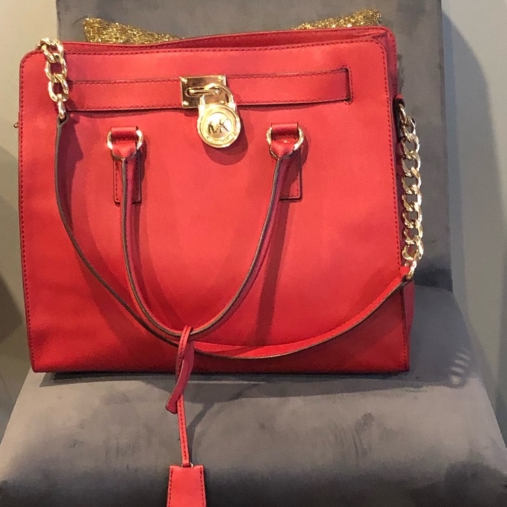Michael Kors Red Hamilton Leather Tote Bag
